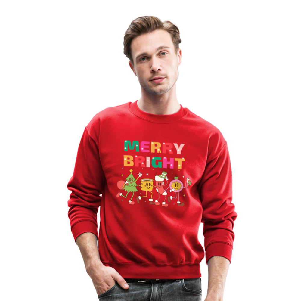 Funny Merry And Bright Christmas Cartoon Characters Marching Crewneck Sweatshirt - red