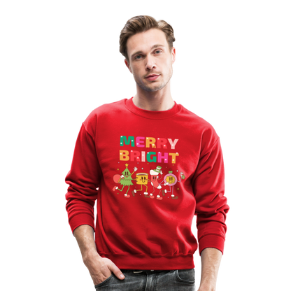 Funny Merry And Bright Christmas Cartoon Characters Marching Crewneck Sweatshirt - red