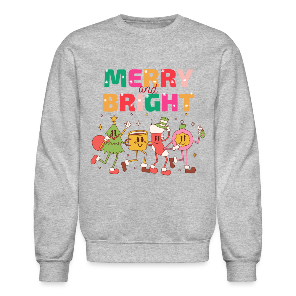 Funny Merry And Bright Christmas Cartoon Characters Marching Crewneck Sweatshirt - heather gray