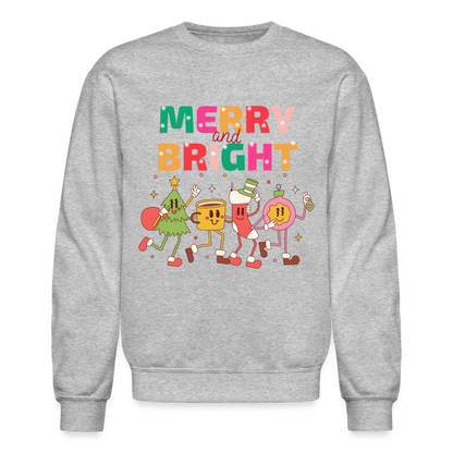 Funny Merry And Bright Christmas Cartoon Characters Marching Crewneck Sweatshirt - heather gray