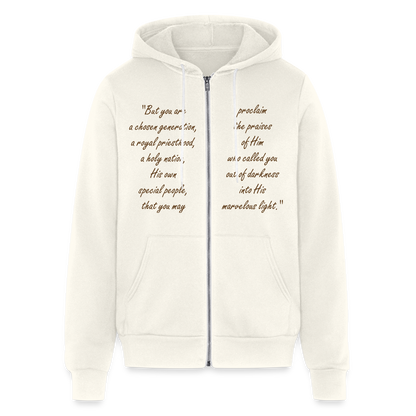 Chosen Bible Verse Front and Back Full Zip Hoodie for Men and Women. - vintage white