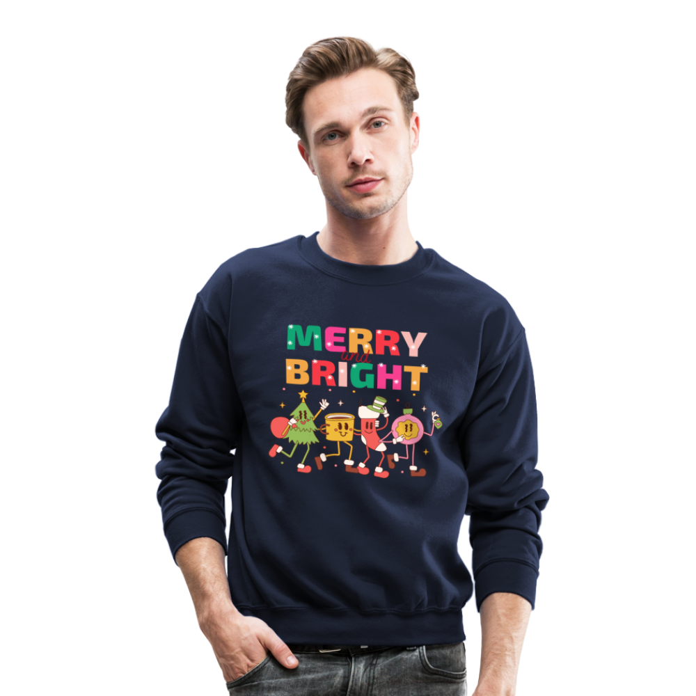 Funny Merry And Bright Christmas Cartoon Characters Marching Crewneck Sweatshirt - navy