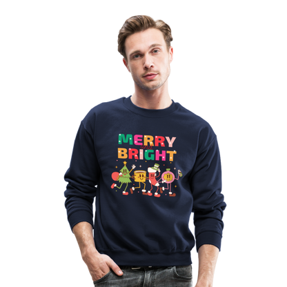 Funny Merry And Bright Christmas Cartoon Characters Marching Crewneck Sweatshirt - navy