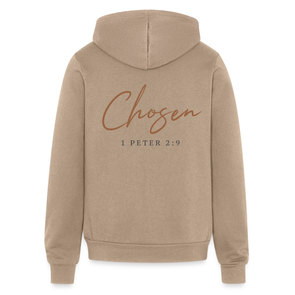 Chosen Bible Verse Front and Back Full Zip Hoodie for Men and Women. - tan