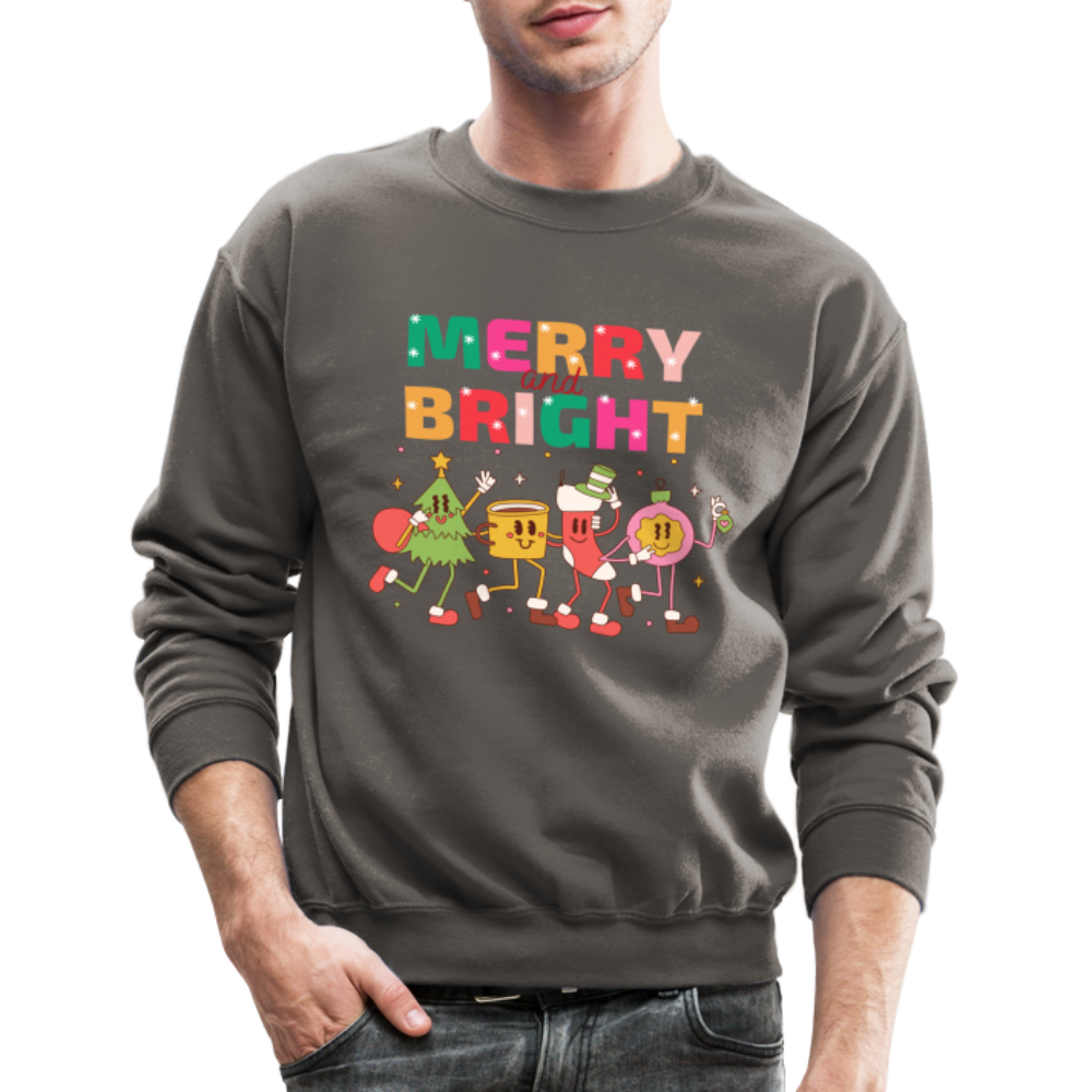 Funny Merry And Bright Christmas Cartoon Characters Marching Crewneck Sweatshirt - asphalt gray