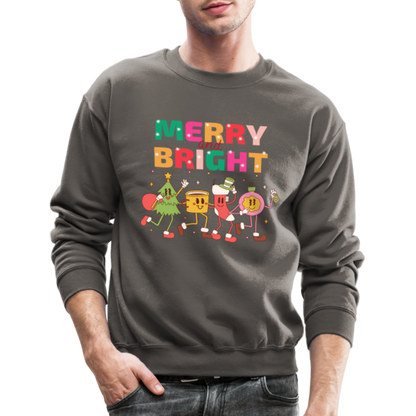 Funny Merry And Bright Christmas Cartoon Characters Marching Crewneck Sweatshirt - asphalt gray