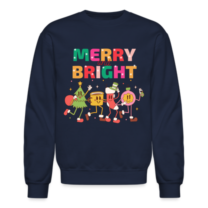 Funny Merry And Bright Christmas Cartoon Characters Marching Crewneck Sweatshirt - navy