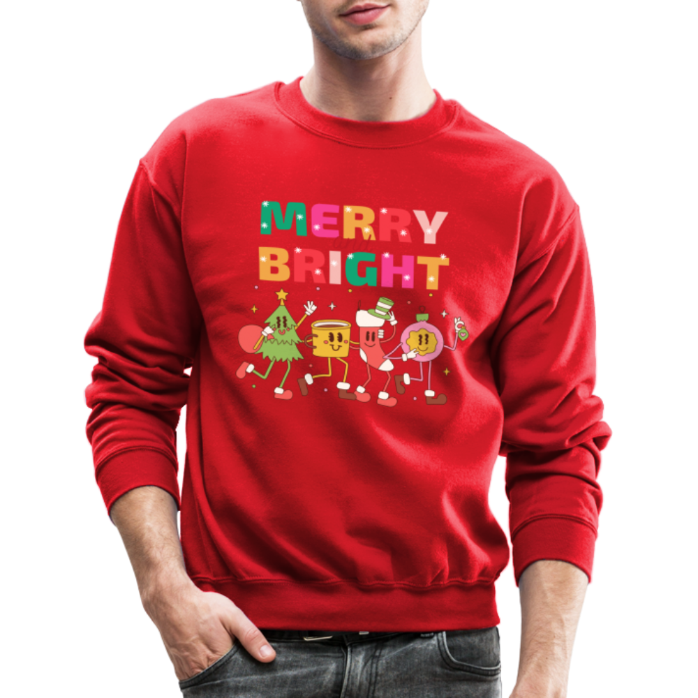 Funny Merry And Bright Christmas Cartoon Characters Marching Crewneck Sweatshirt - red