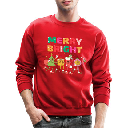 Funny Merry And Bright Christmas Cartoon Characters Marching Crewneck Sweatshirt - red