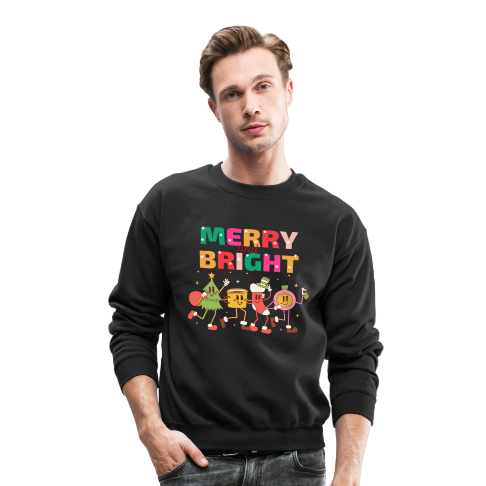 Funny Merry And Bright Christmas Cartoon Characters Marching Crewneck Sweatshirt - black