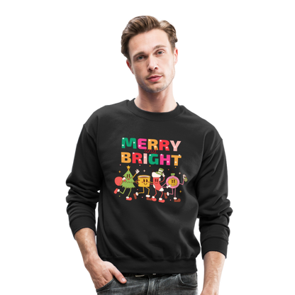 Funny Merry And Bright Christmas Cartoon Characters Marching Crewneck Sweatshirt - black