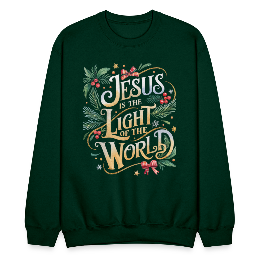 Jesus is the Light of the World Crewneck Christmas Sweatshirt for Women - forest green