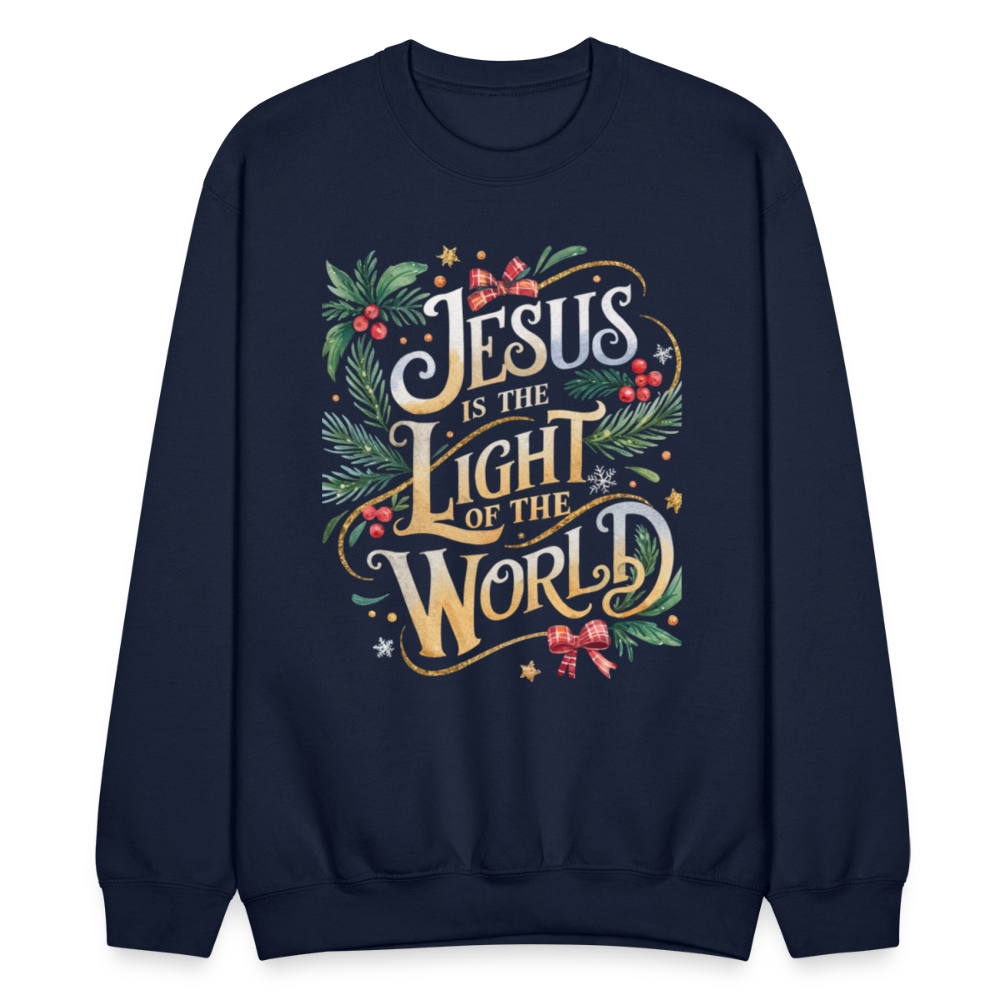 Jesus is the Light of the World Crewneck Christmas Sweatshirt for Women - navy