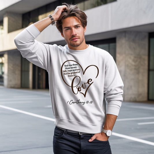 LOVE Crewneck Sweatshirt, White and Grey
