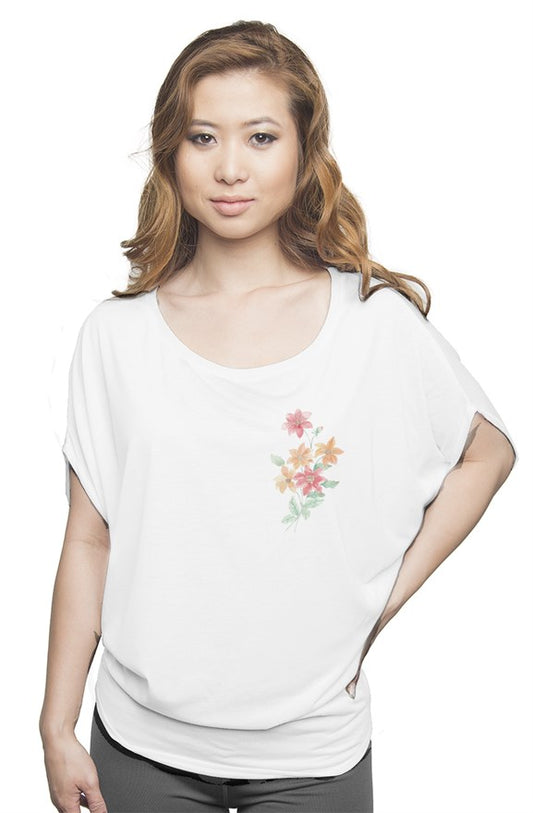Floral Flowy Draped Tee Shirt for Women
