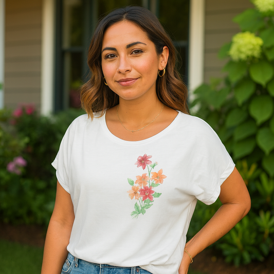 Floral Flowy Draped Tee Shirt for Women
