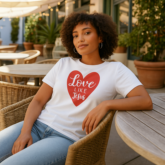 Love Like Jesus Heart Shaped on Womens Crewneck T-shirt