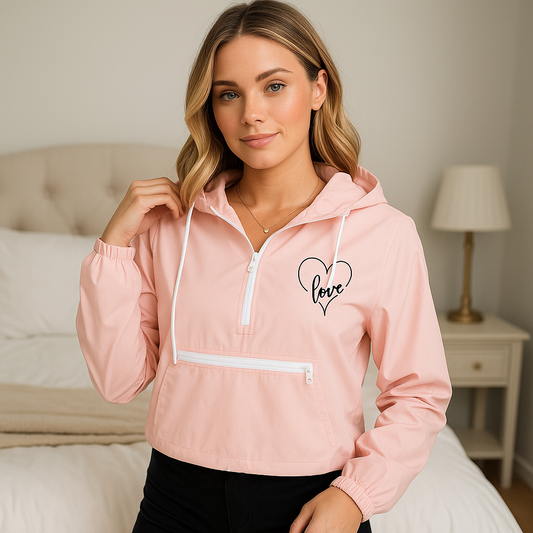 Embroidery Love Heart Shape - Lightweight Pullover Crop Jacket