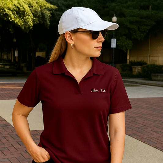 Polo Shirt for Women Bible Verse John 3:16 - Ladies' Plaited Polo