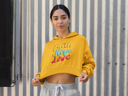 Faith Hope Love Pullover Fleece Sweatshirt - Yellow Mustard