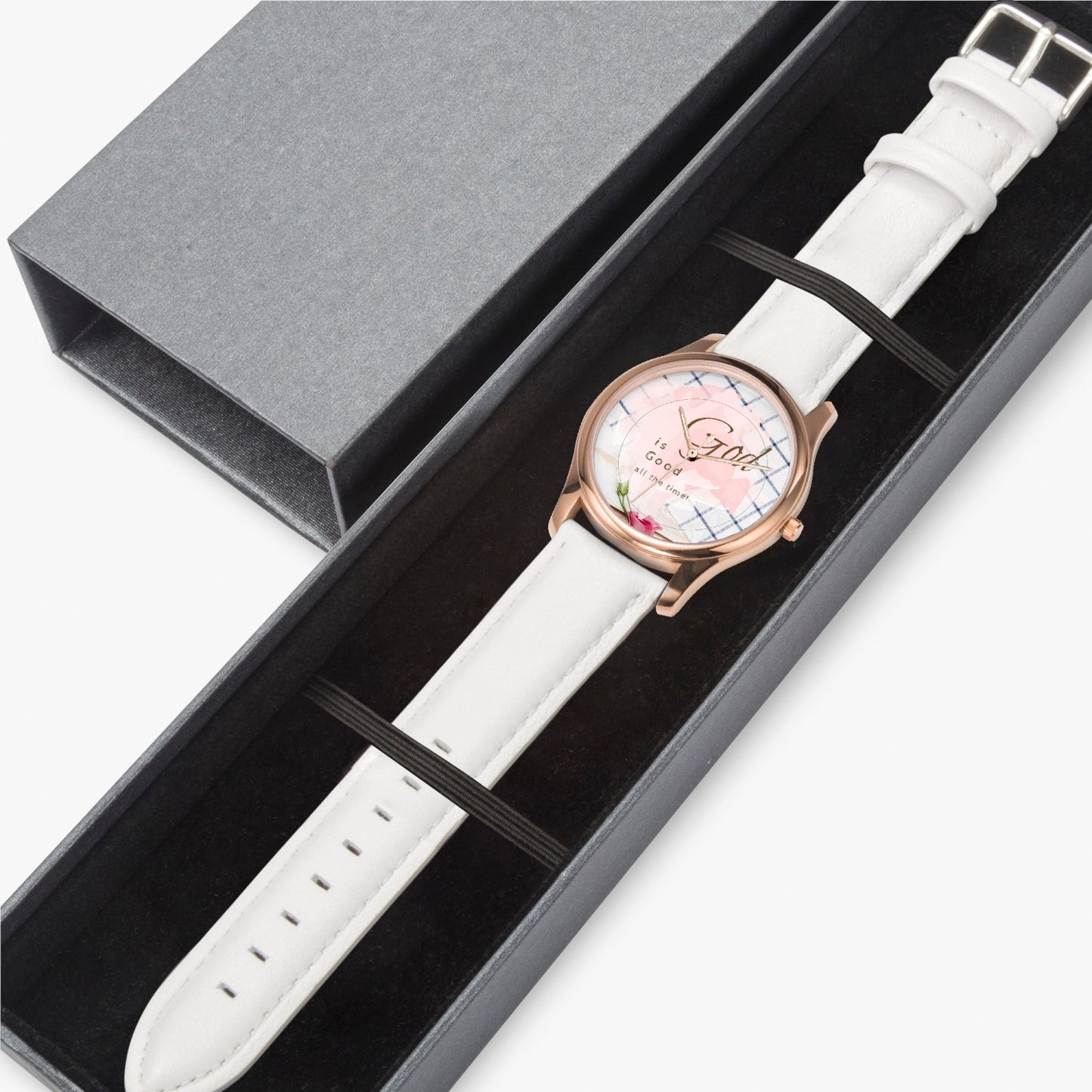 Watch God Is Good All The Time Leather Strap Classic Quartz Watch (Rose Gold)