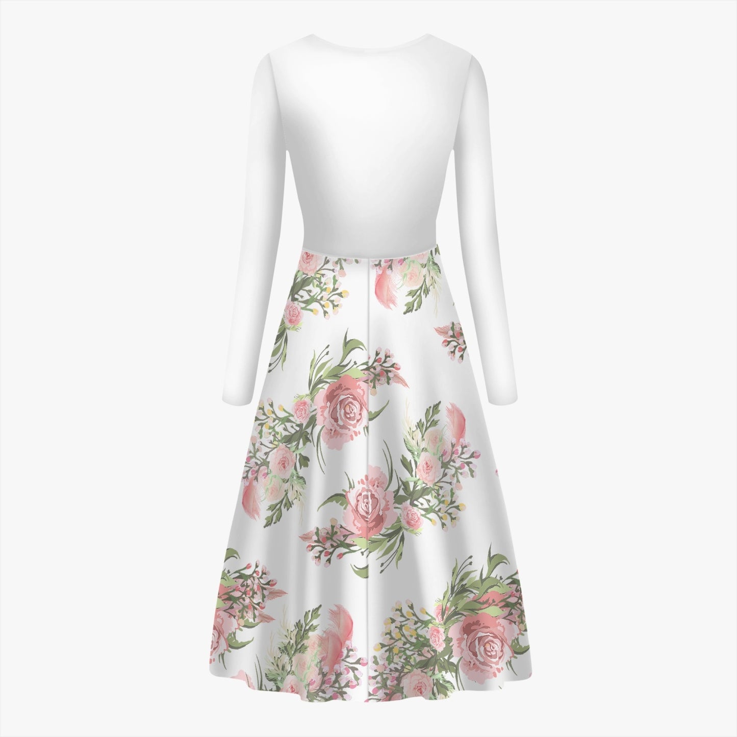 Cottagecore Women's Long-Sleeve Casual Dress, Pink Flower