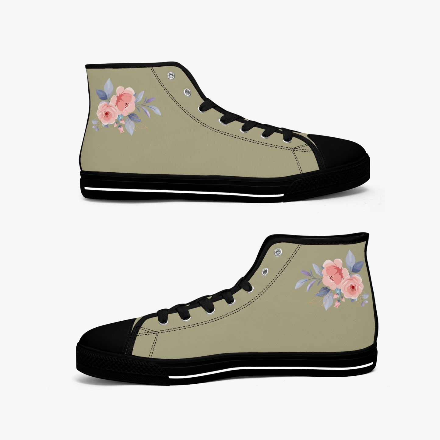 Floral High-top Canvas Shoes - Color Beige