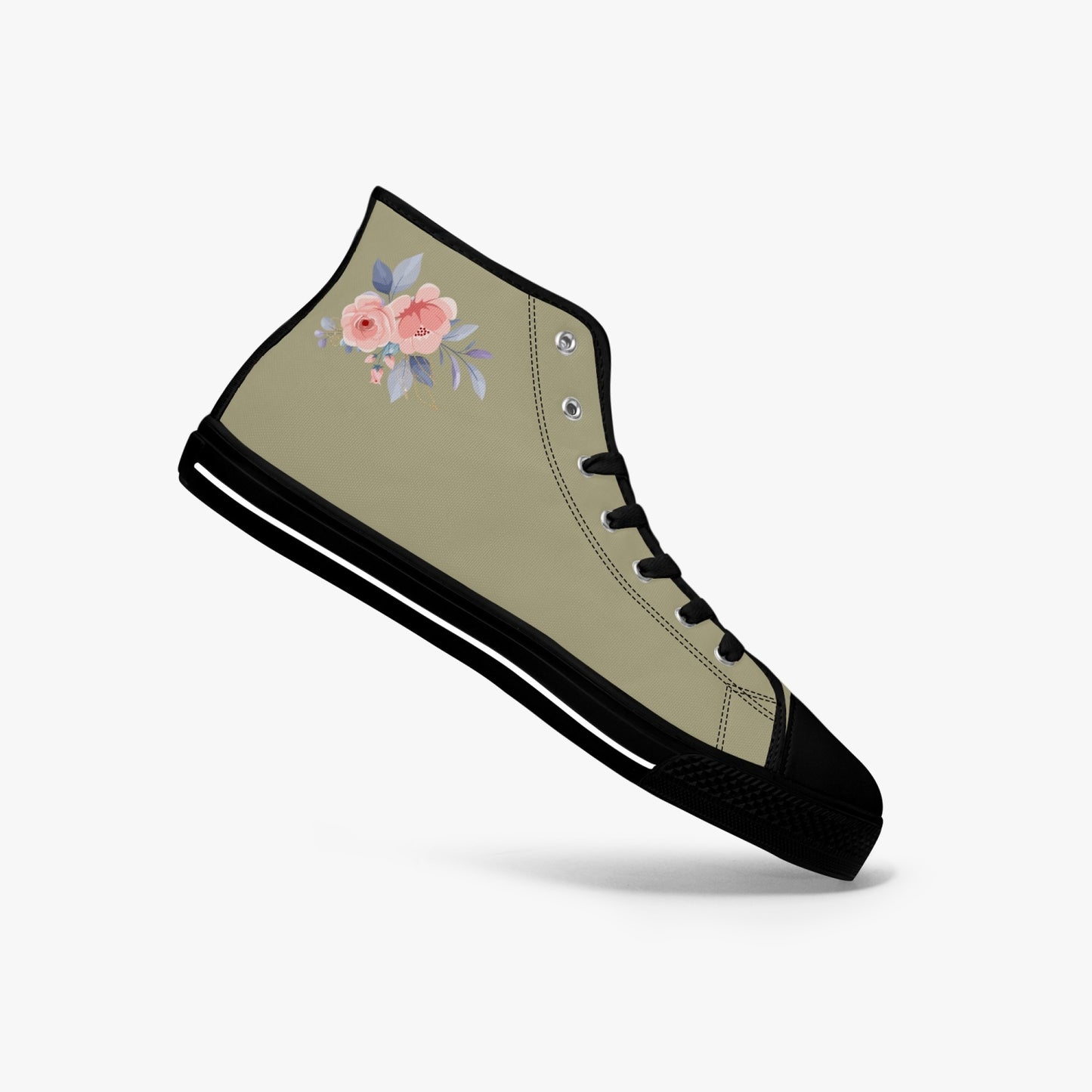 Floral High-top Canvas Shoes - Color Beige