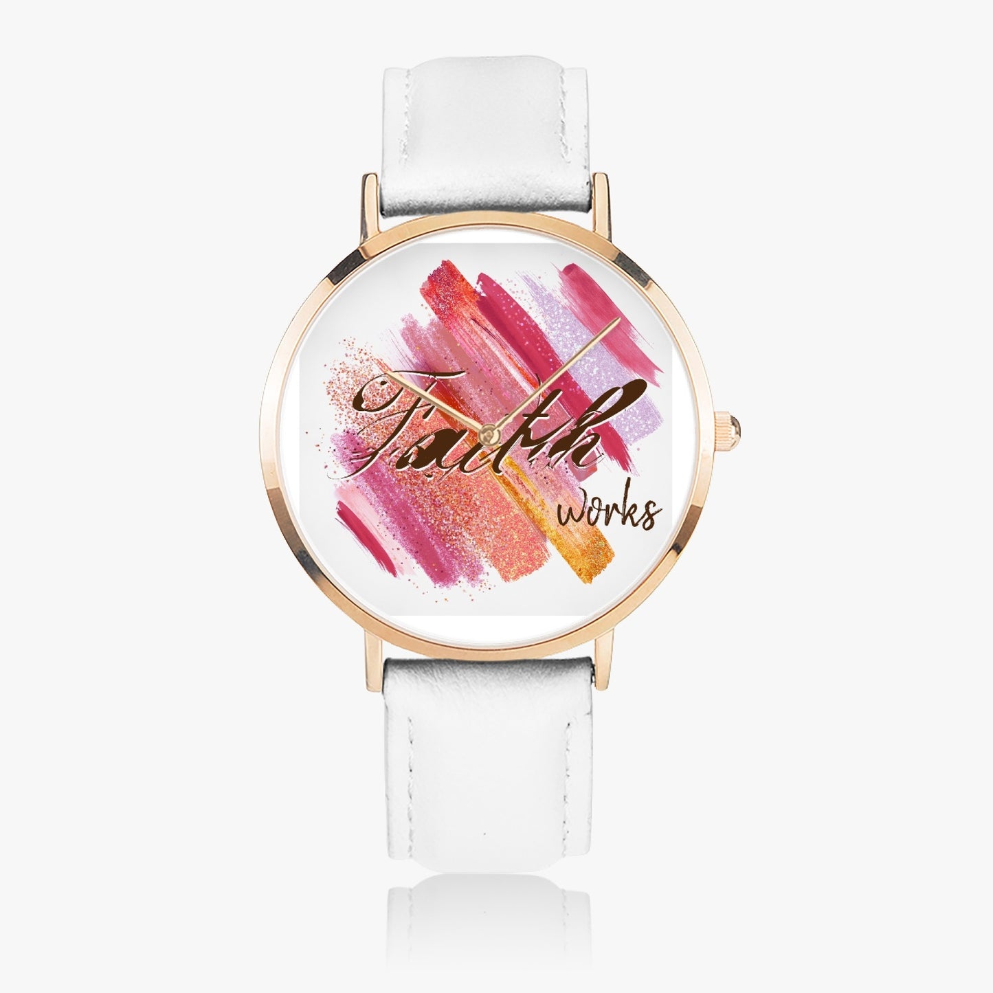 Faith Works - Leather Strap Quartz Inspirational Watch (Rose Gold)