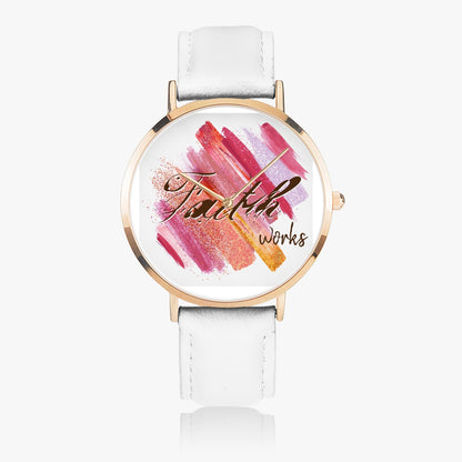 Faith Works - Leather Strap Quartz Inspirational Watch (Rose Gold)