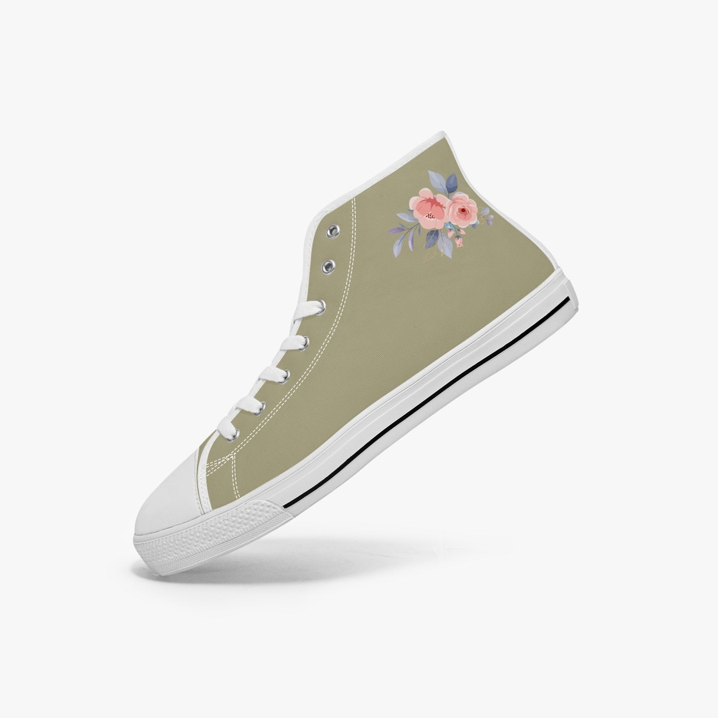 Floral High-top Canvas Shoes - Color Beige