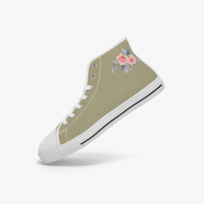 Floral High-top Canvas Shoes - Color Beige