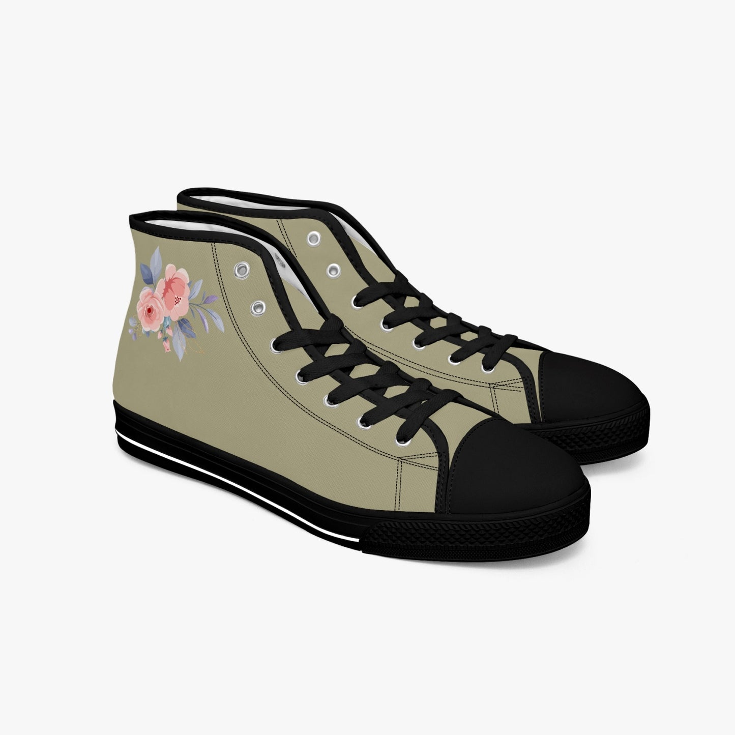 Floral High-top Canvas Shoes - Color Beige