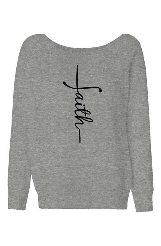 Faith Cross Womens Wide Neck Sweatshirt