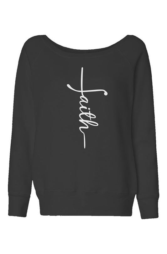 Faith Cross Womens Wide Neck Sweatshirt, Black