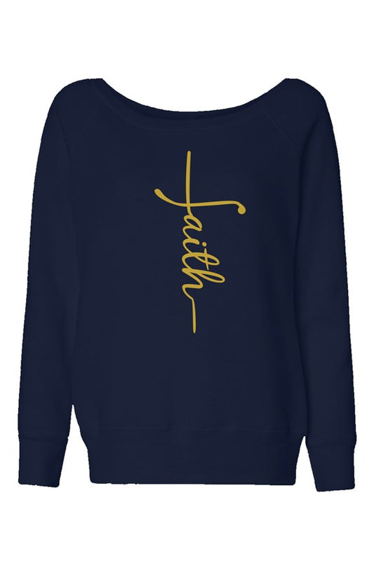Faith Cross Womens Wide Neck Sweatshirt, Navy