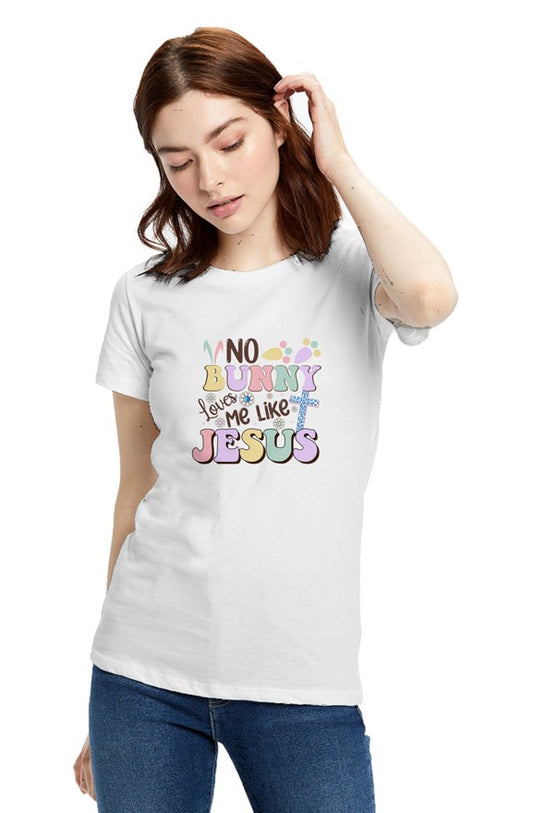 No Bunny Loves Like Jesus Ladies Crewneck T-Shirt, White