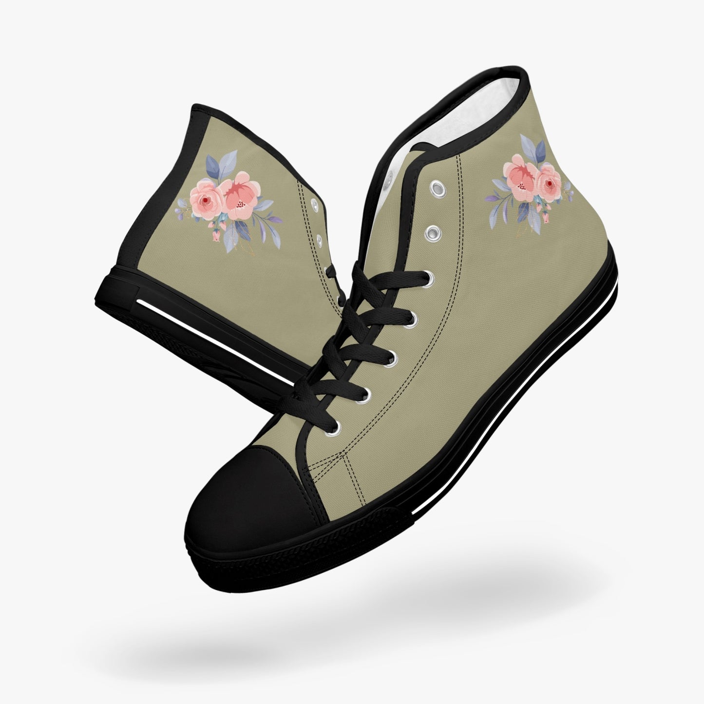 Floral High-top Canvas Shoes - Color Beige