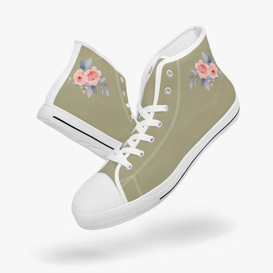 Floral High-top Canvas Shoes - Color Beige