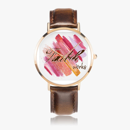 Faith Works - Leather Strap Quartz Inspirational Watch (Rose Gold)