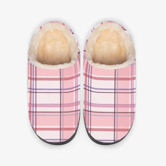 Pink Plaid Fluffy Bedroom Slippers