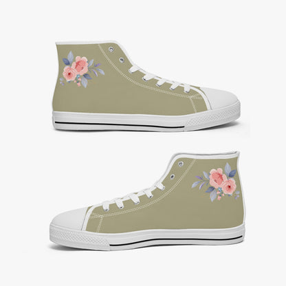 Floral High-top Canvas Shoes - Color Beige