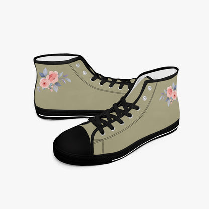 Floral High-top Canvas Shoes - Color Beige