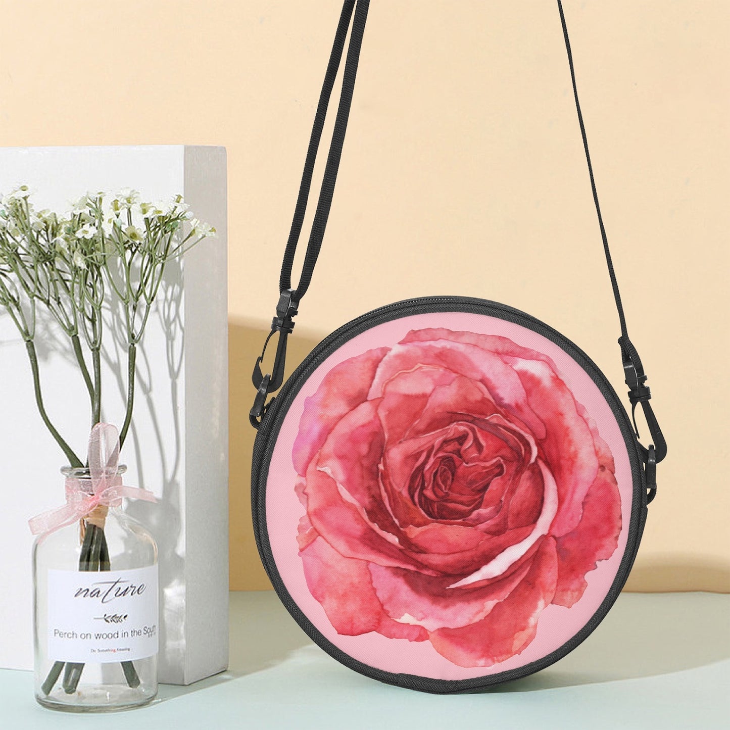 Red Rose Round Satchel Bag