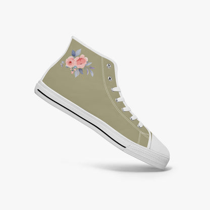 Floral High-top Canvas Shoes - Color Beige