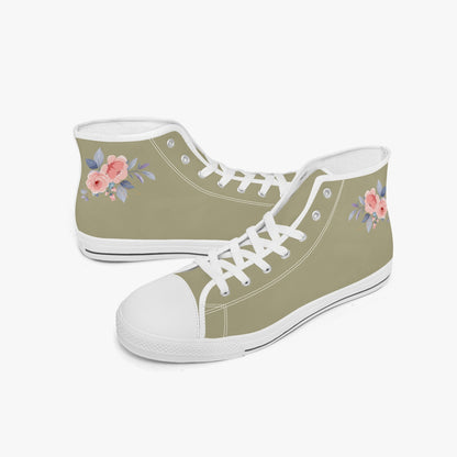 Floral High-top Canvas Shoes - Color Beige