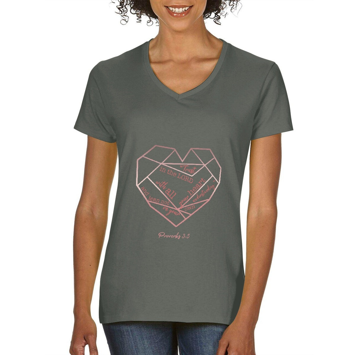 Trust in the Lord Heart Diamond Shape Ladies V-Neck T-Shirts