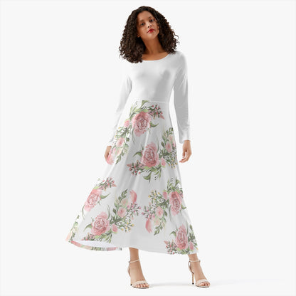 Cottagecore Women's Long-Sleeve Casual Dress, Pink Flower
