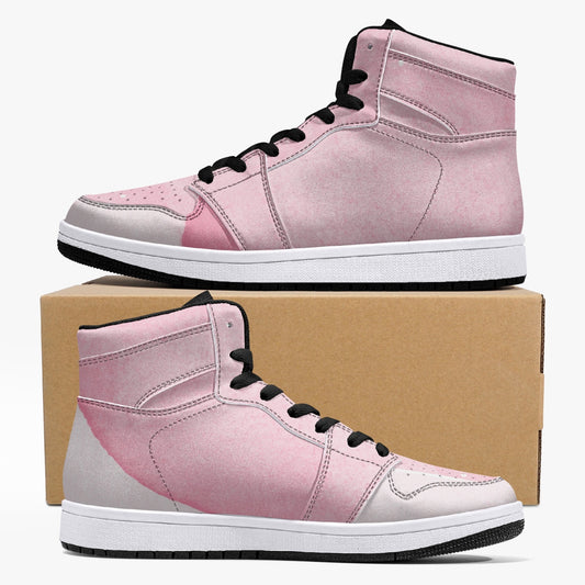 Pink River Flow with one Red Rose Flower High-Top Leather Sneakers