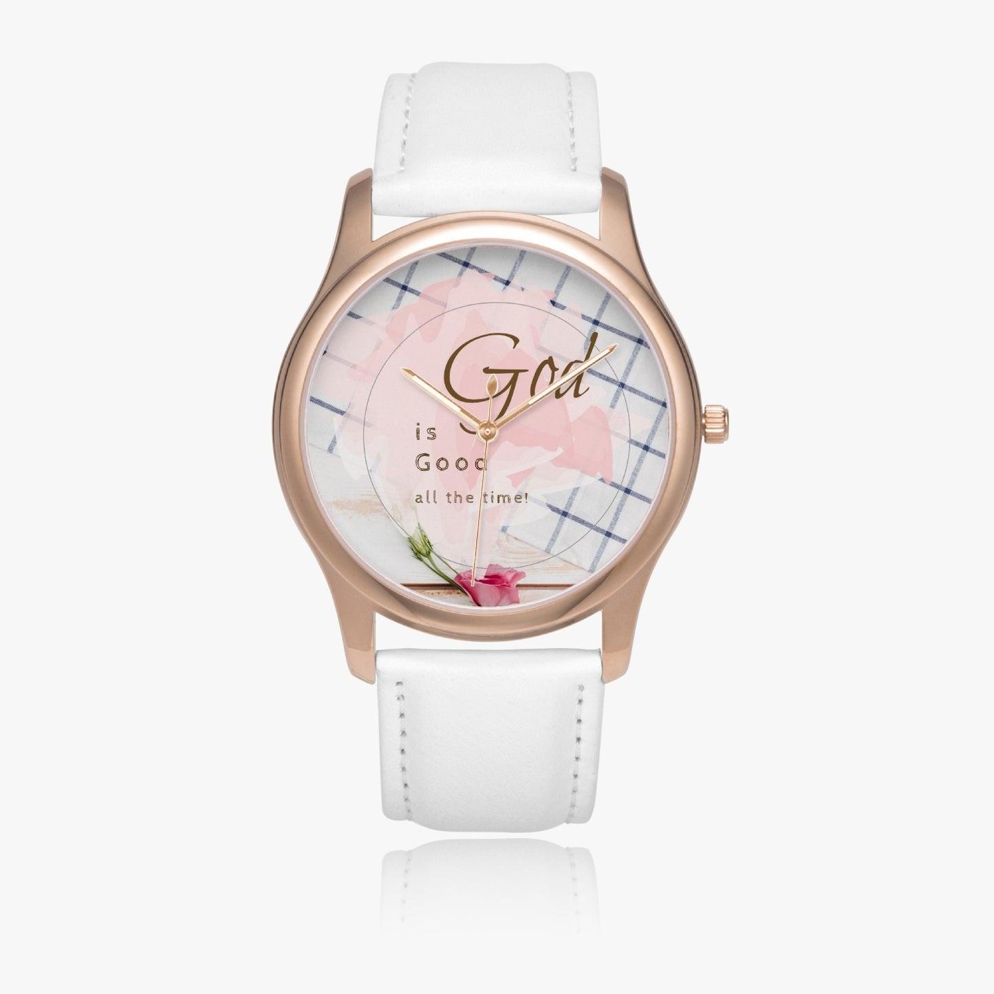 Watch God Is Good All The Time Leather Strap Classic Quartz Watch (Rose Gold)